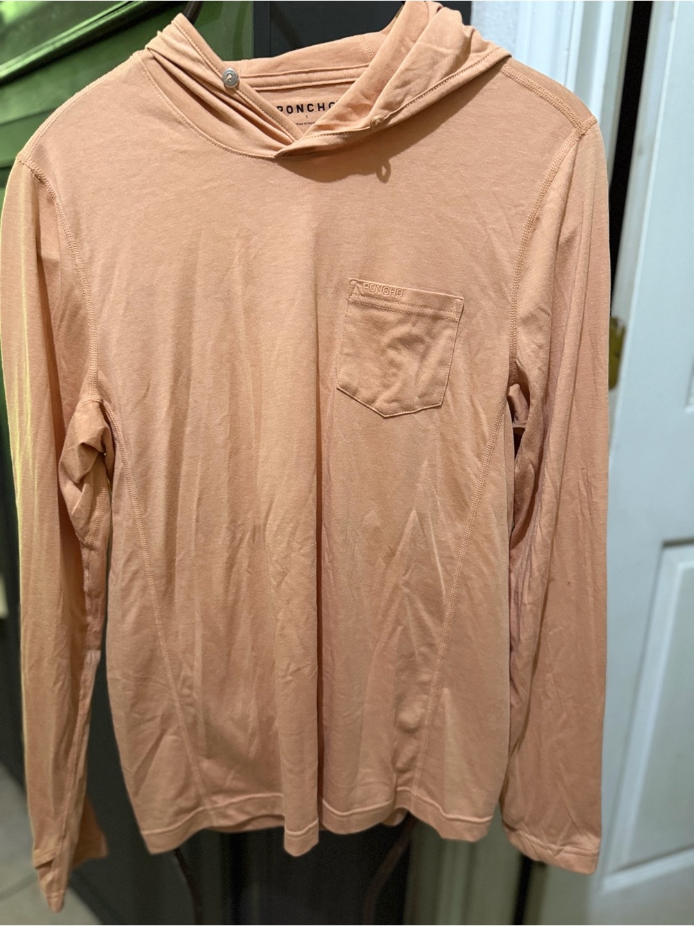 PONCHO Peach Hoodie Tee with Chest Pocket Size Small